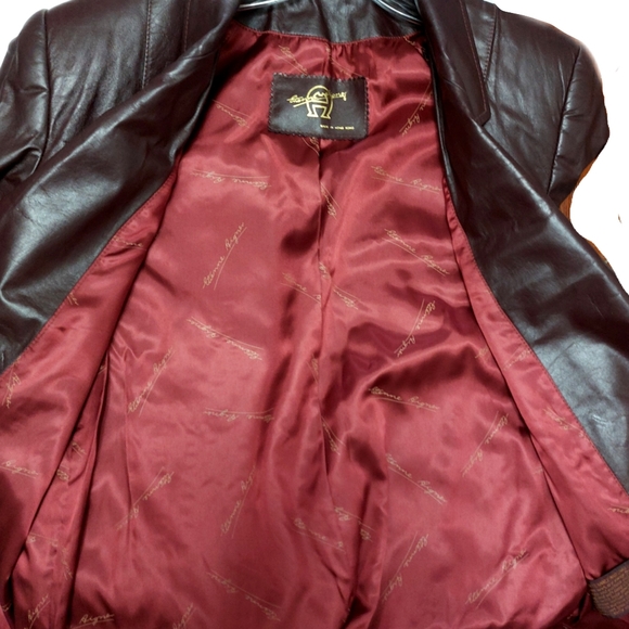 Etienne Aigner Womens Burgundy Genuine Leather Blazer Jacket Size 8 - Picture 2 of 10